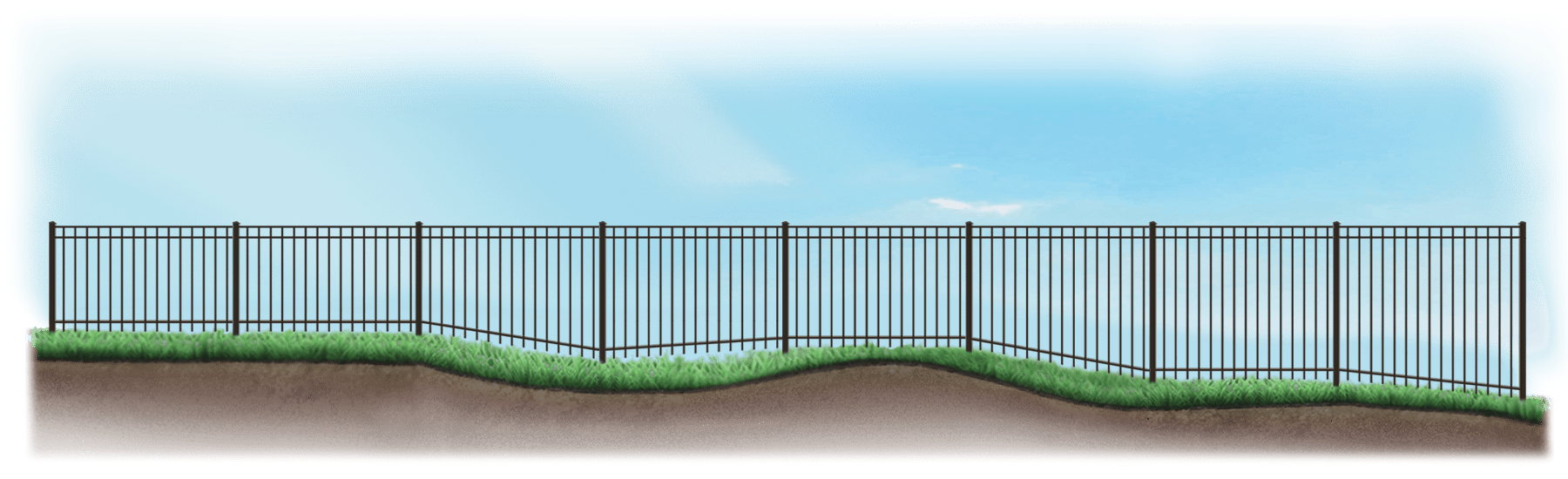 Custom Aluminum fence on uneven ground