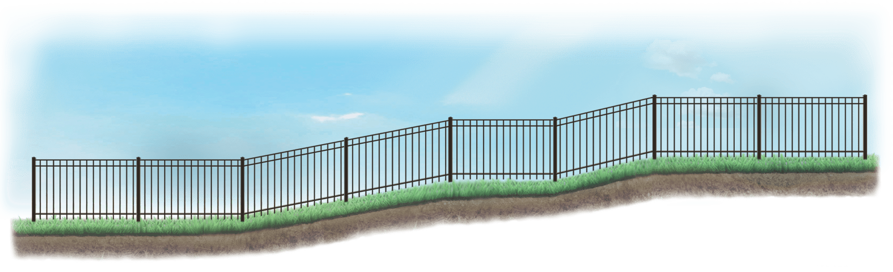Racked Aluminum fence on uneven ground