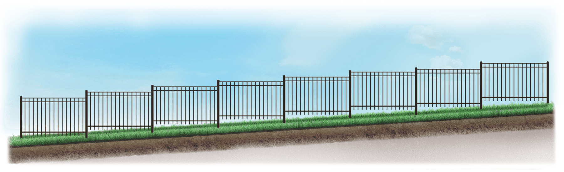 Stepped Aluminum fence on uneven ground